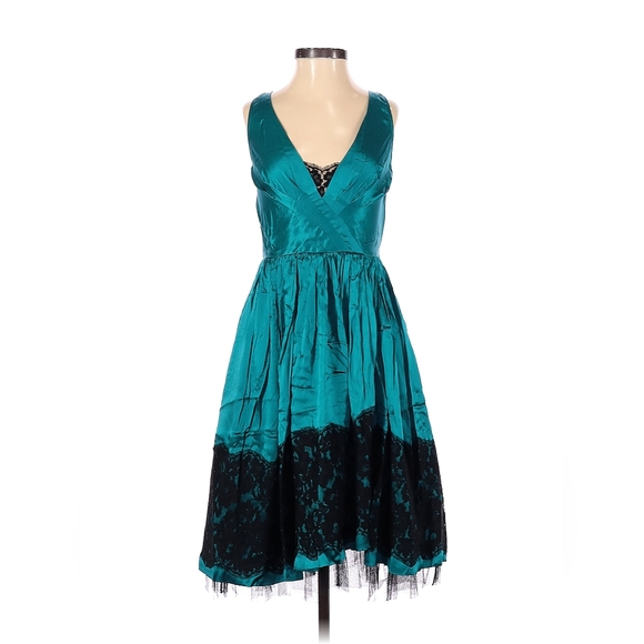 Peacock Green Silk & Lace Tracy Reece Dress Sz 6 - Picture 1 of 12